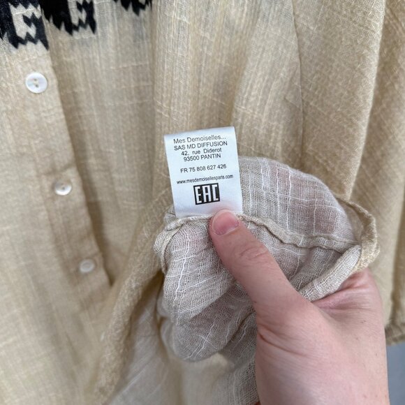 Mes Demoiselles Chevin Blouse Size FR 40/US 8 Neutral Peruvian Pattern Bat Wing - Picture 9 of 14